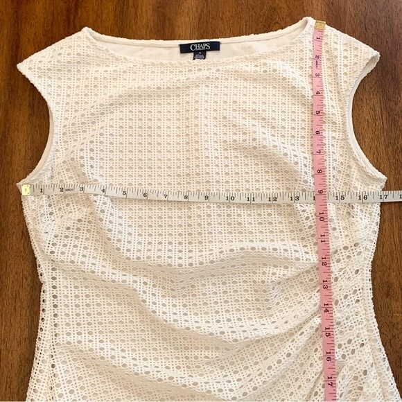 Chaps White Eyelet Sheath Dress Side Ruching Brunch Dress10 - Picture 7 of 9